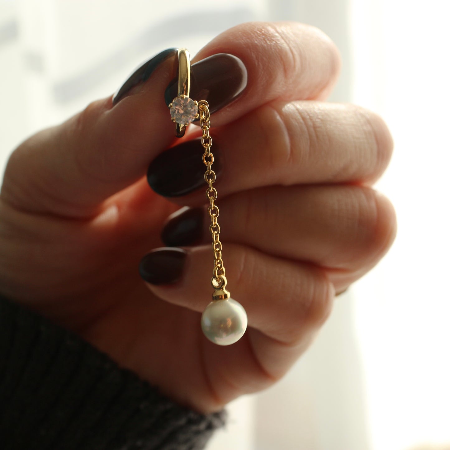 Pearl×zirconia chain ear cuff